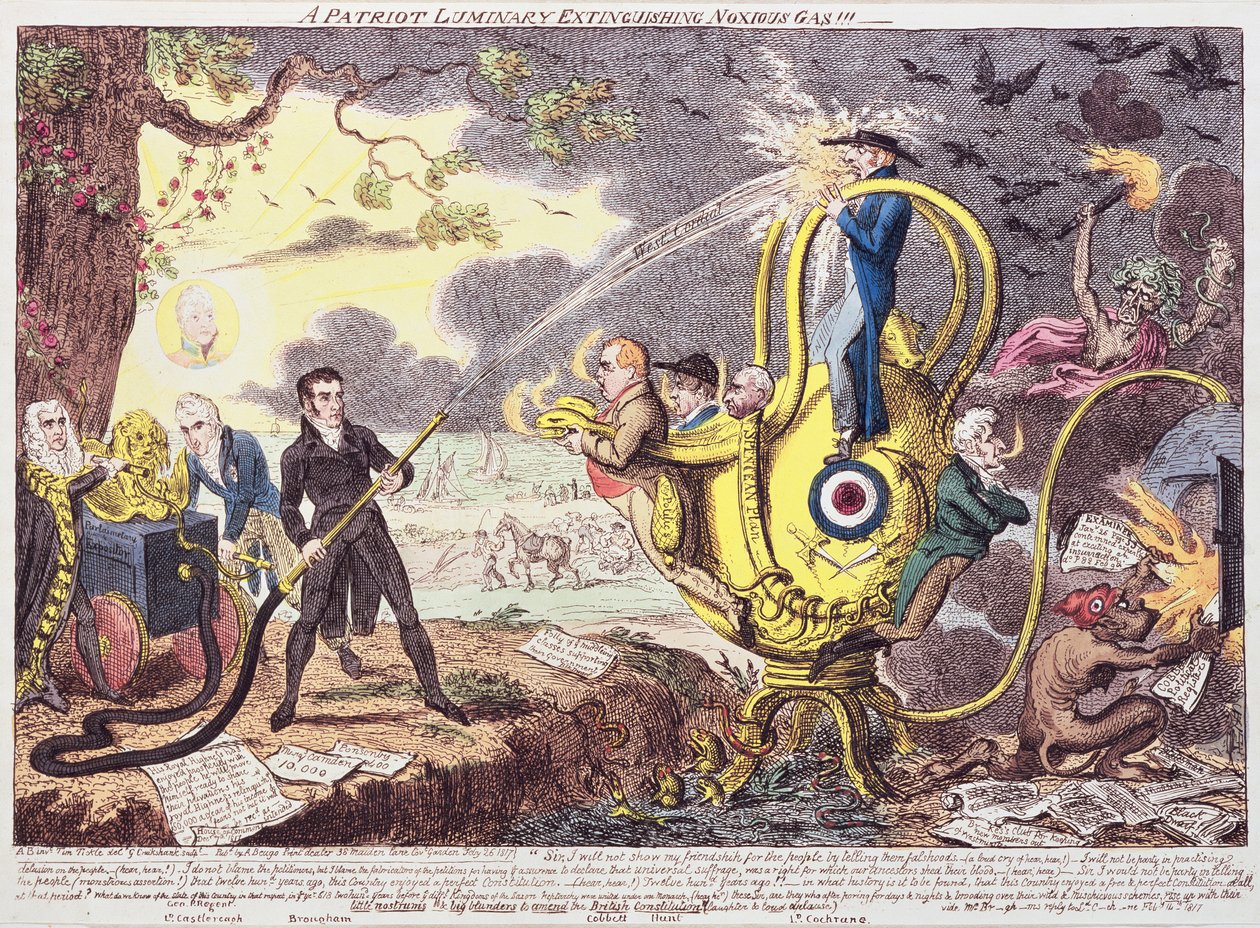 En Patriot Luminary släcker skadlig gas!!! 1817 av George Cruikshank