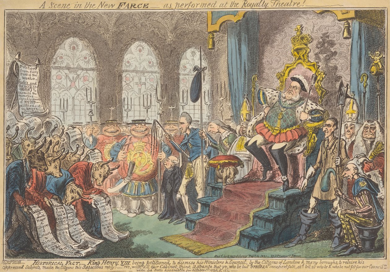 En scen i den nya farsen - som framförs på royalteatern! av George Cruikshank