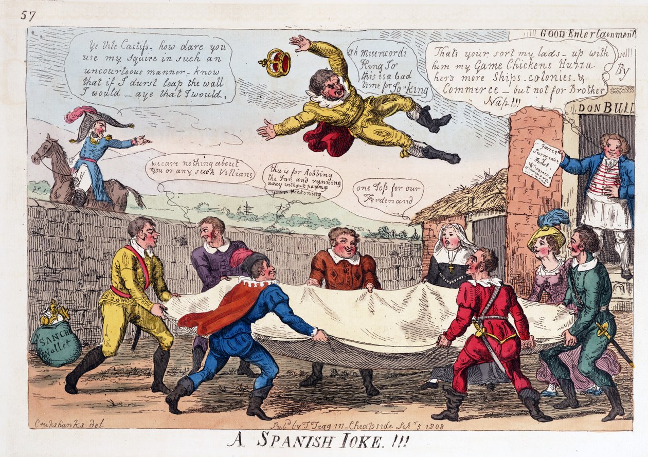 Ett spanskt skämt, pub. 1808 (handfärgad gravyr) av George Cruikshank