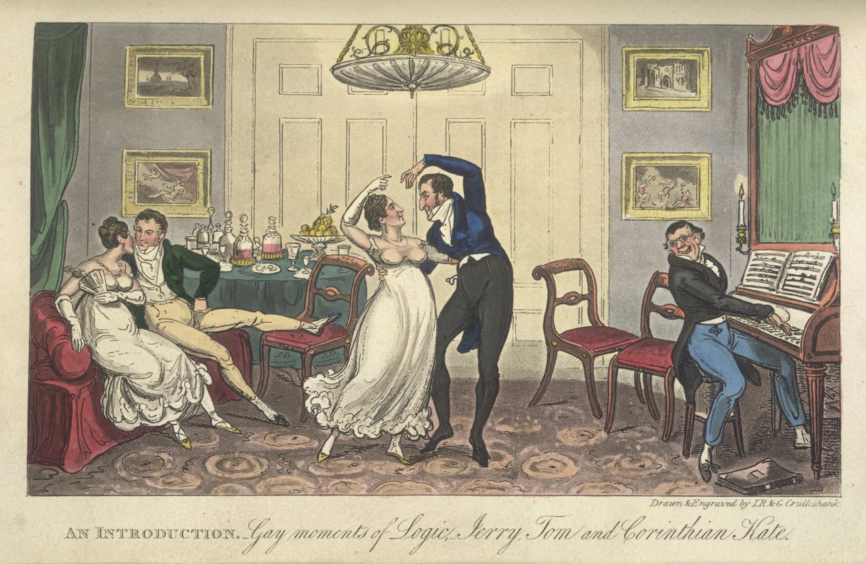 Ett par som dansar, "Life in London, etc.", av Pierce Egan av George Cruikshank