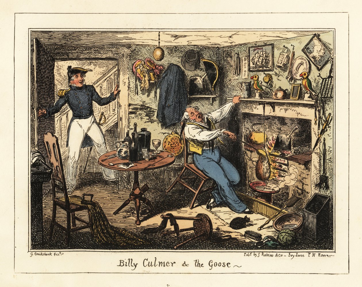 En sjölöjtnant kallar en gammal midskeppsman till tjänst, 1826 (litografi) av George Cruikshank