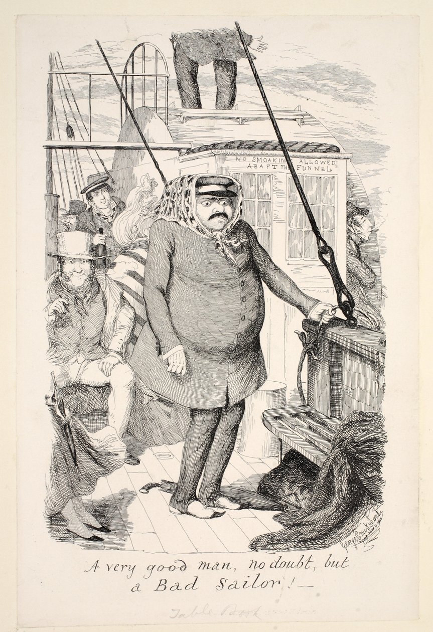 En mycket bra man, utan tvekan, men en Bad Sailor!, pub. 1845 av George Cruikshank