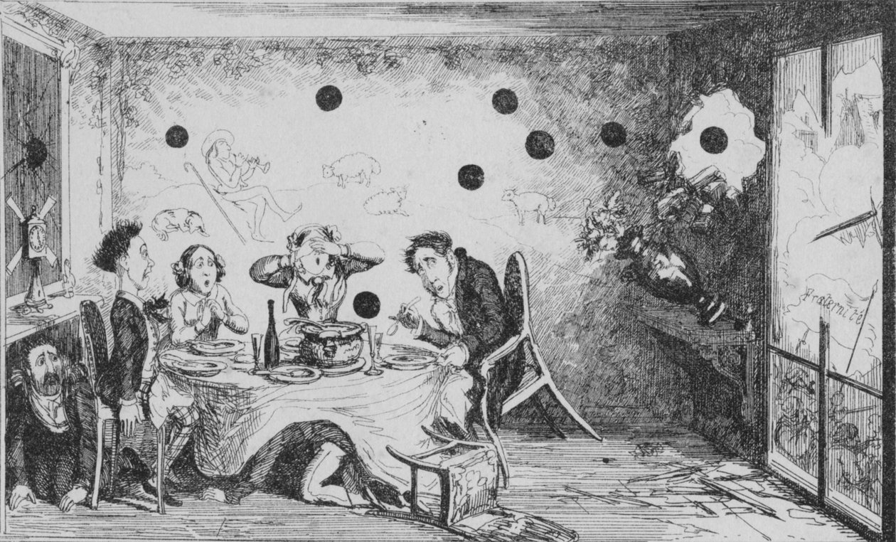 En avbruten engelsk middagsfest i Paris, c1849. av George Cruikshank