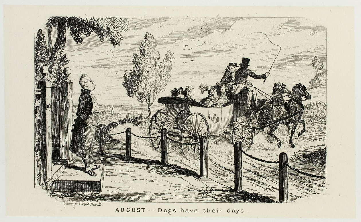 Augusti - Hundar har sina dagar från George Cruikshanks stålgravyrer till The Comic Almanacks: 1835-1853 av George Cruikshank