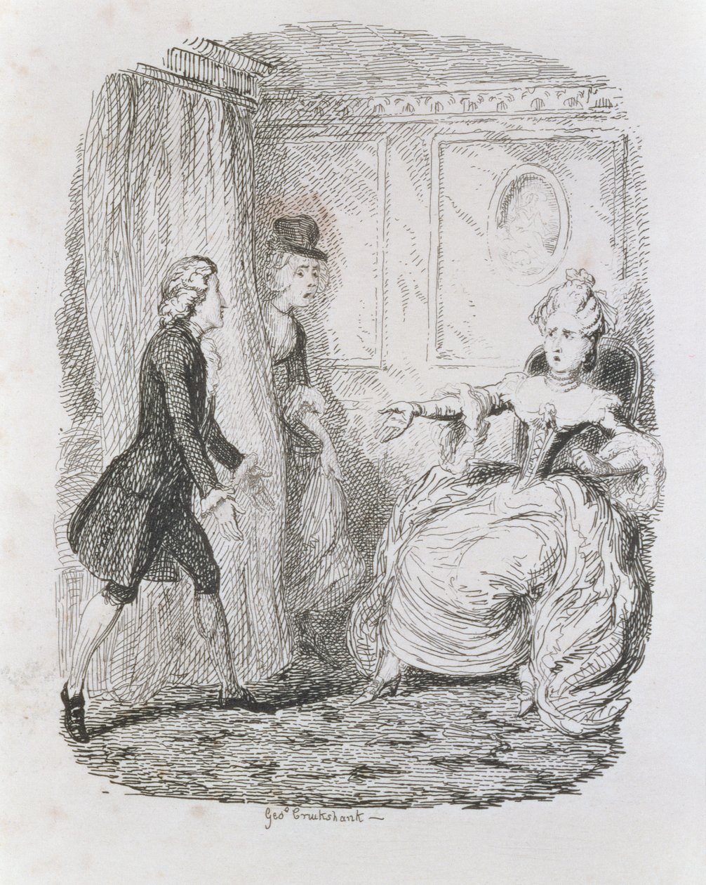 Besvärlig situation av Lady Bellaston, från "Tom Jones, historien om en fyndling", graverad av konstnären, illustration från "The Works of Henry Fielding", pub. av Henry G. Bohn, 1853 av George Cruikshank