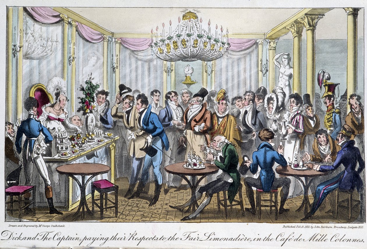 Café des Milles kolumner - i "Life in Paris" av David Carey, London av George Cruikshank
