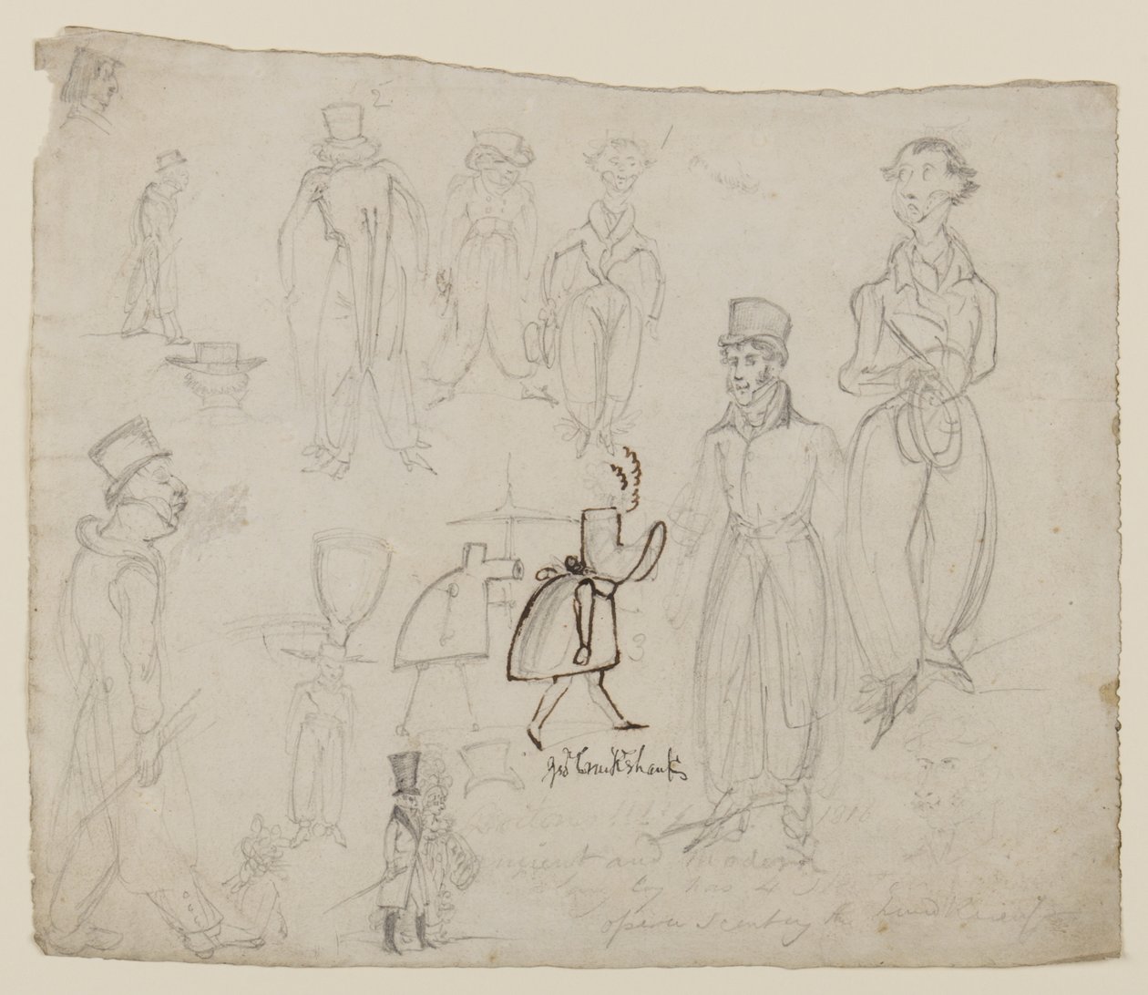 Karaktärsstudier (penna, penna och bläck på papper) av George Cruikshank