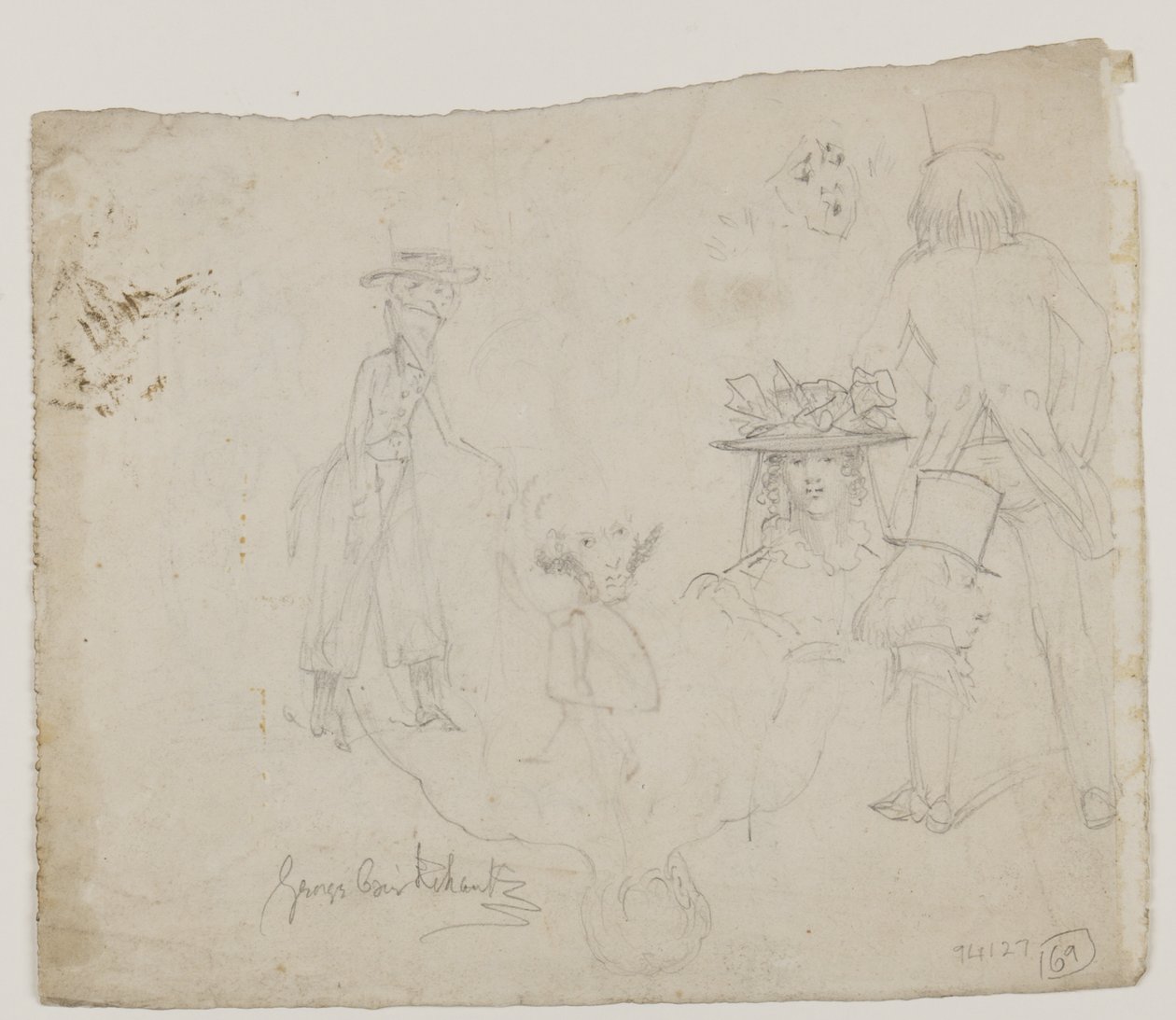Karaktärsstudier (penna, penna och bläck på papper) av George Cruikshank