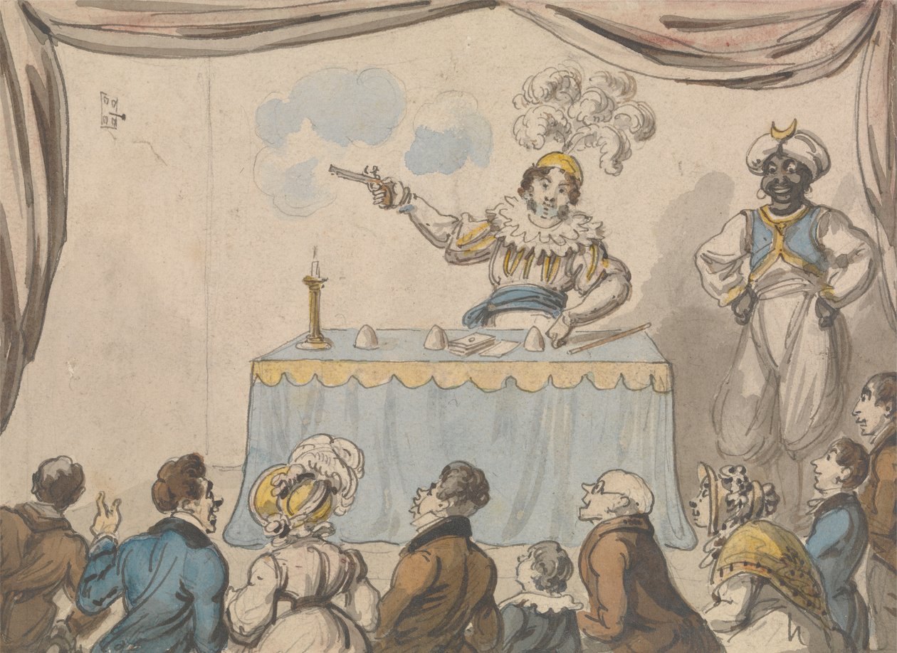 Trollkarl med pistol och kort av George Cruikshank
