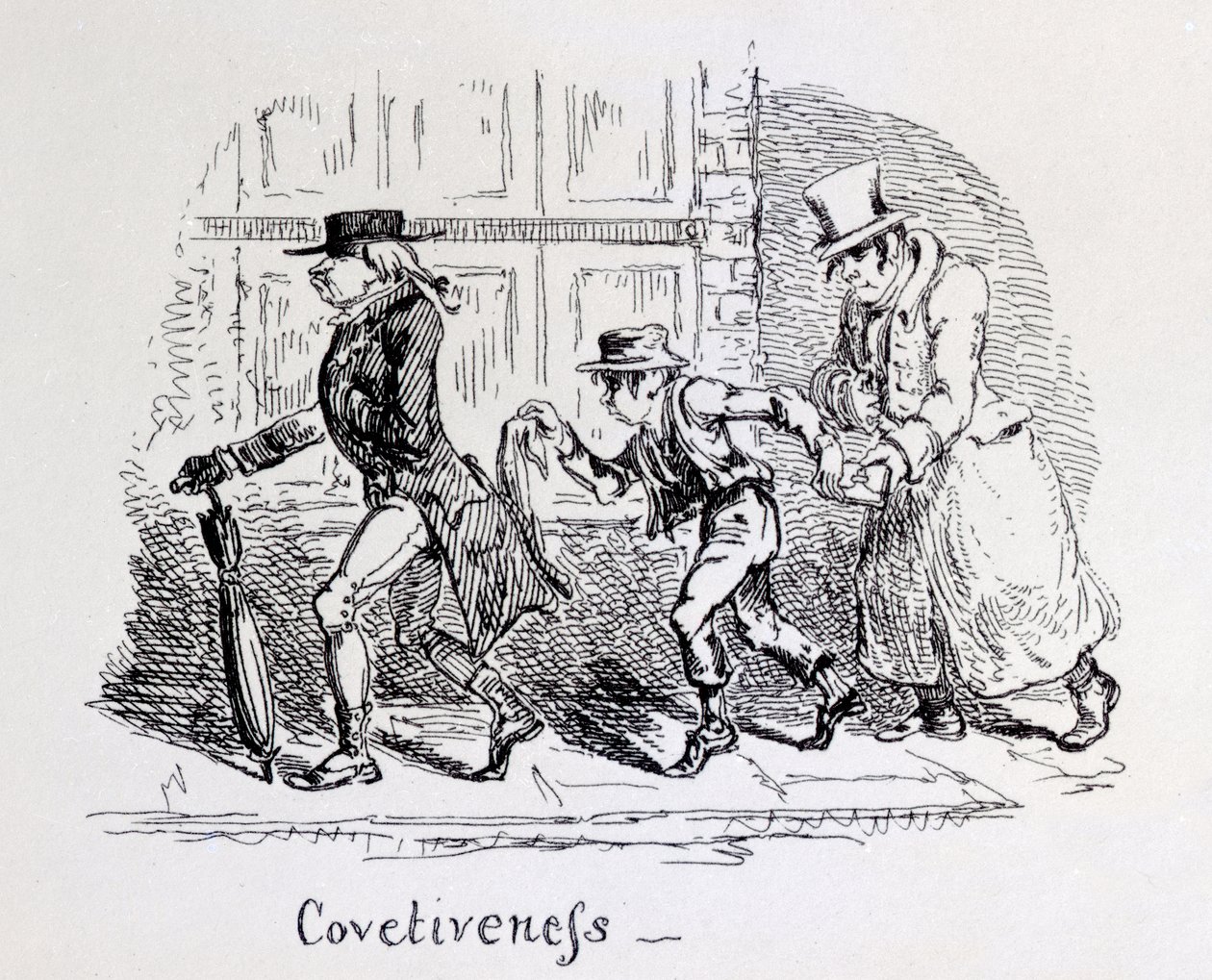Begärlighet från frenologiska illustrationer, 1826 av George Cruikshank