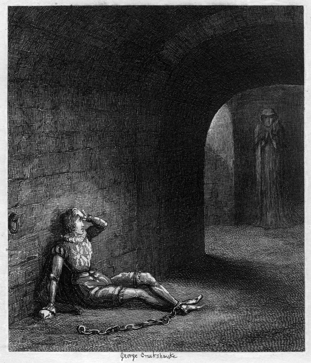 Cuthbert Cholmondeley överraskad av utseendet på en mystisk figur, 1840 av George Cruikshank