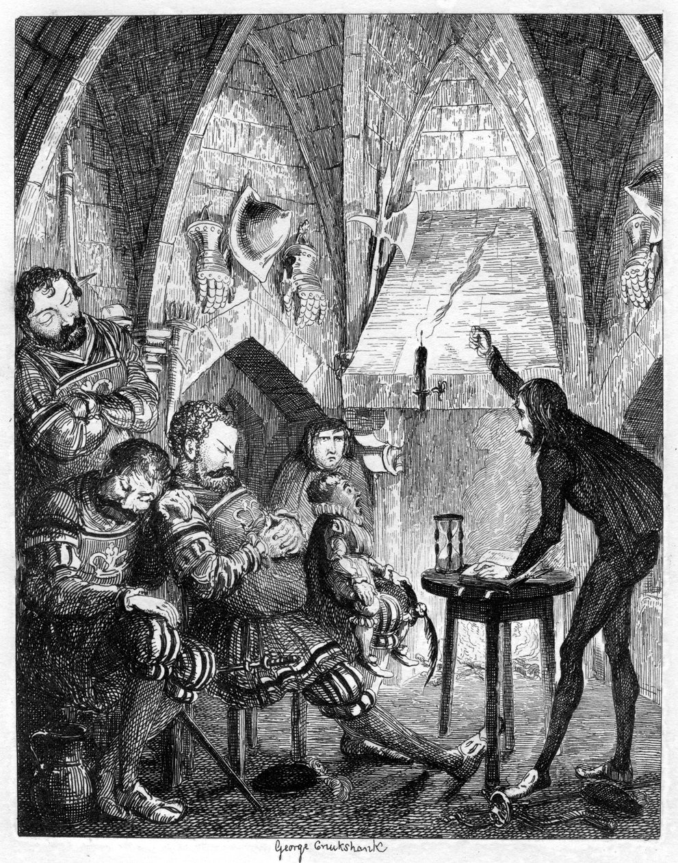 Edward Underhill, den hete gospelföraren som predikar för jättarna i by-warden eller Gate Tower, 1840 av George Cruikshank
