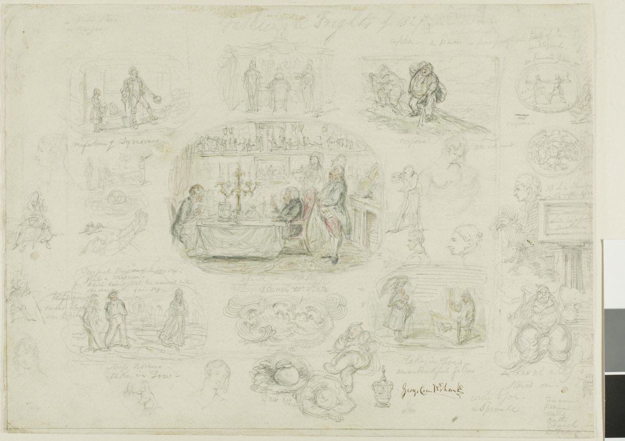 Mode och skräck 1829 (recto); Angels Ever Bright and Fair (verso) av George Cruikshank