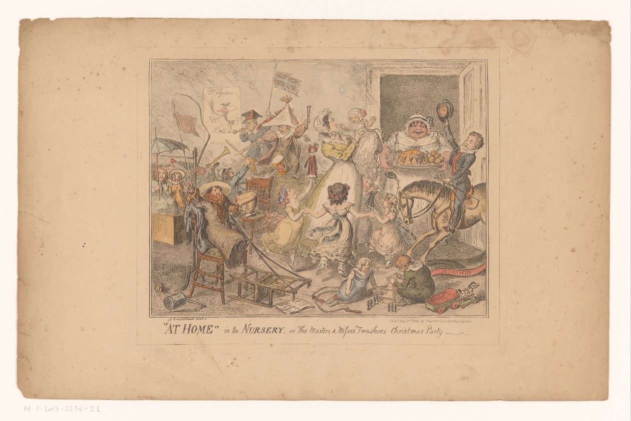Avgift i barnrummet Hemma i barnkammaren, eller mästarna & frökarna twoshoes julfest (titel på objekt) av George Cruikshank