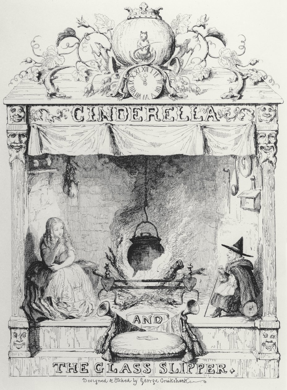 Frontispice av Askungen och glastoffeln av Charles Perrault av George Cruikshank