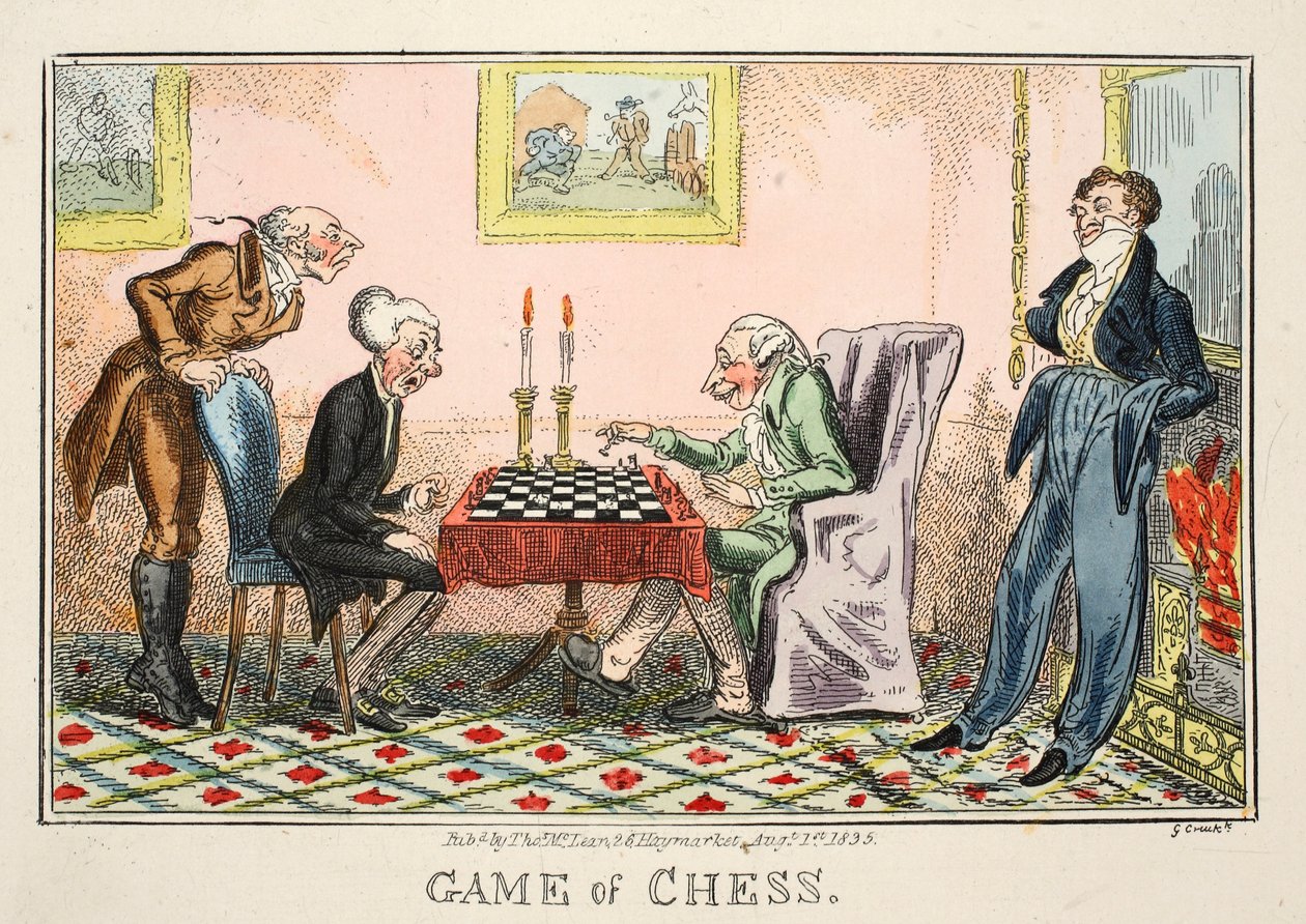 Game of Chess, pub av Thomas McLean, 1835 (handfärgad gravyr) av George Cruikshank