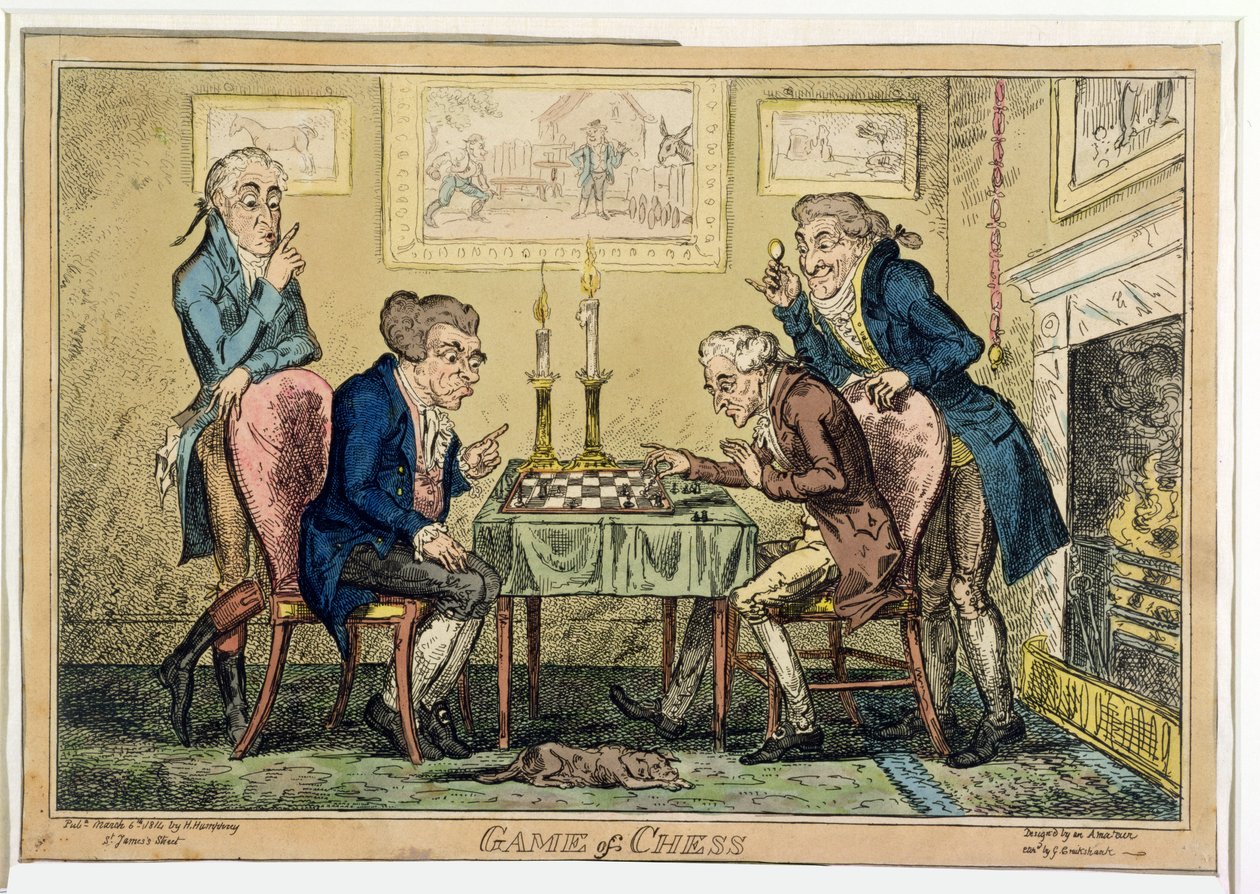 Game of Chess, utgiven av H. Humphrey, London (färgad etsning) av George Cruikshank