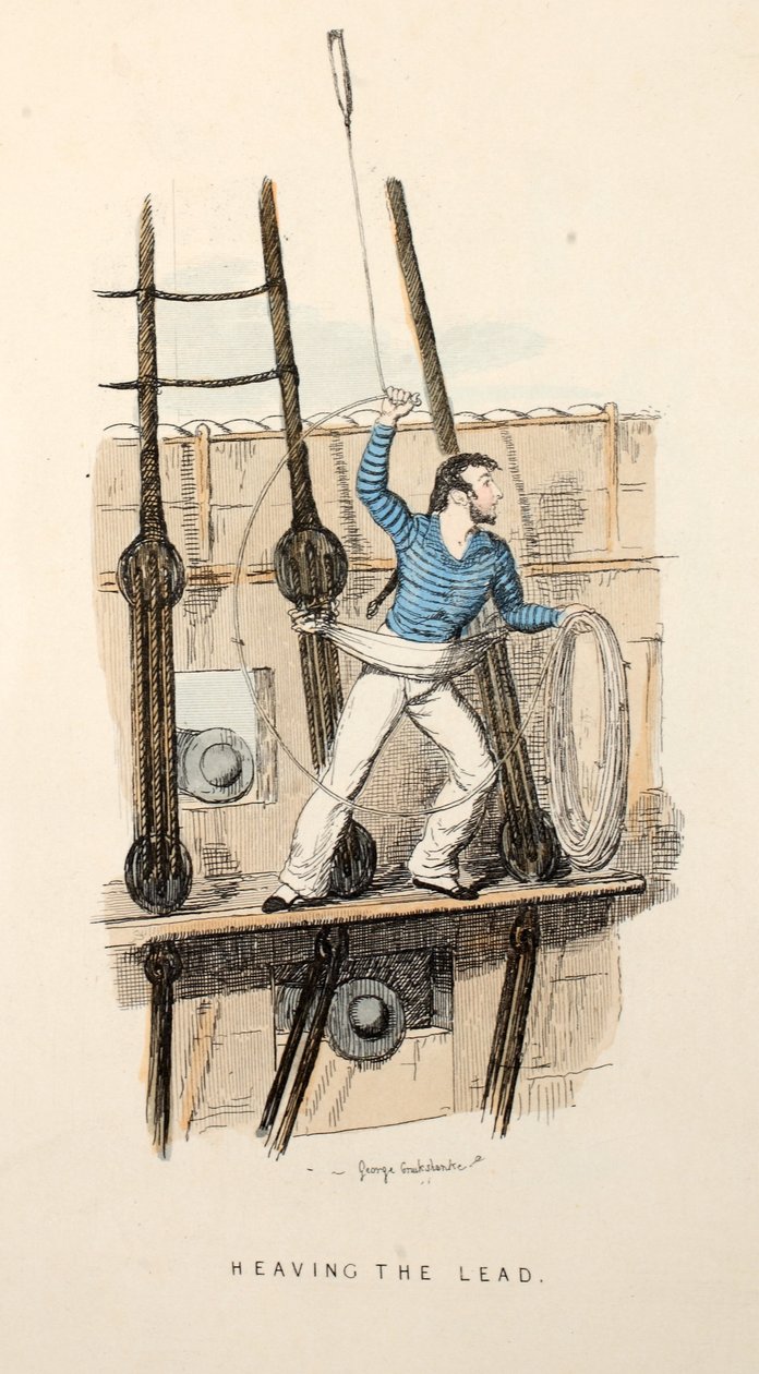 Heaving the Lead, pub, ca 1841 (handfärgad gravyr) av George Cruikshank