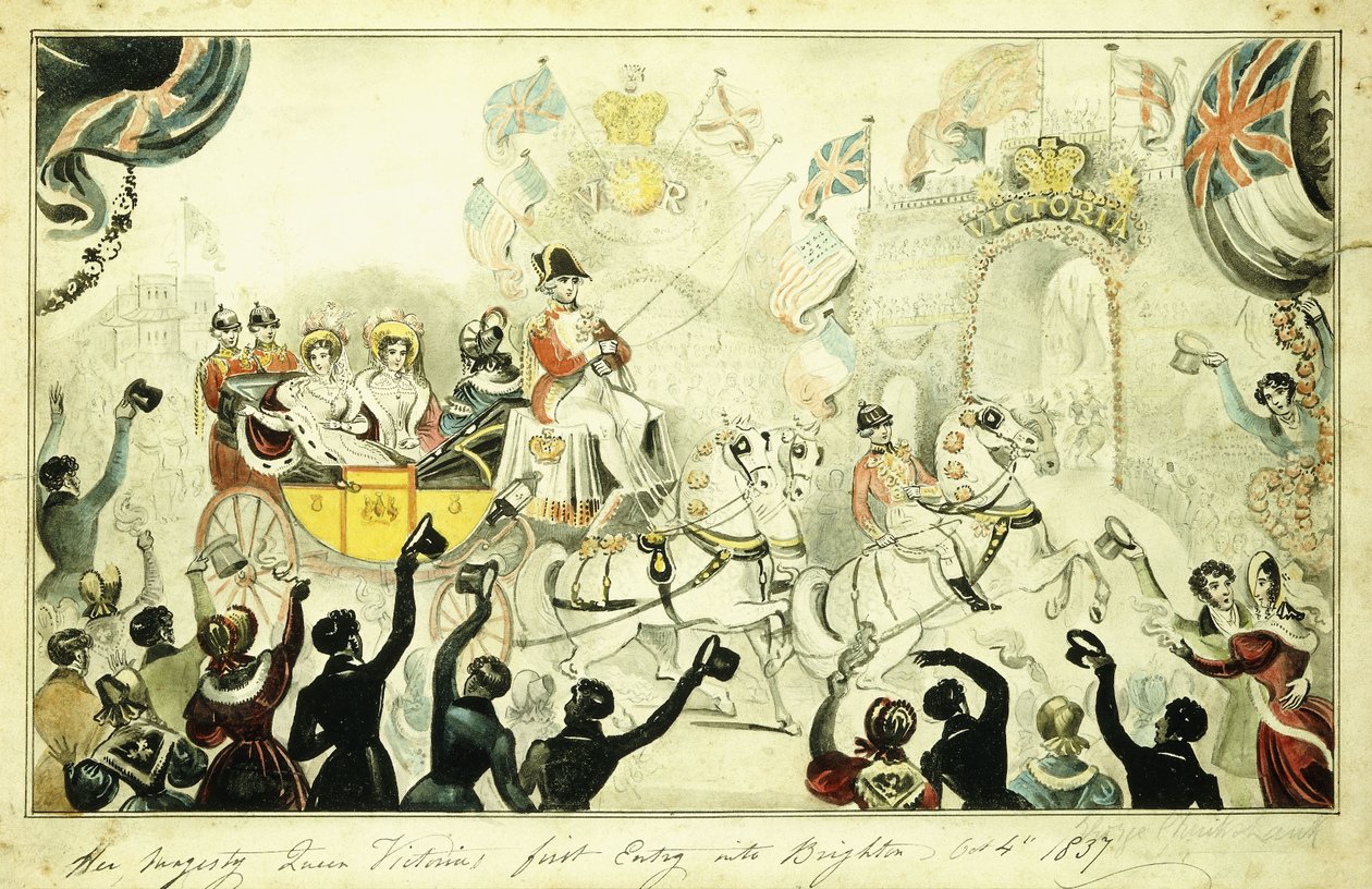 Hennes Majestät Drottning Victorias första inträde i Brighton 4 oktober 1837, 1837 av George Cruikshank