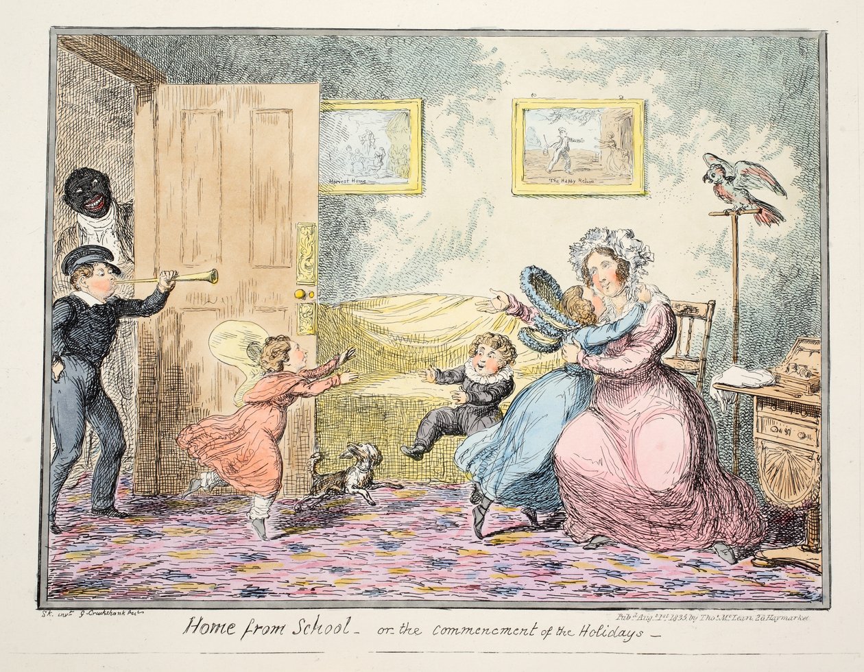Hemma från skolan eller när semestern börjar pub. 1835 (handkolorerad gravyr) av George Cruikshank