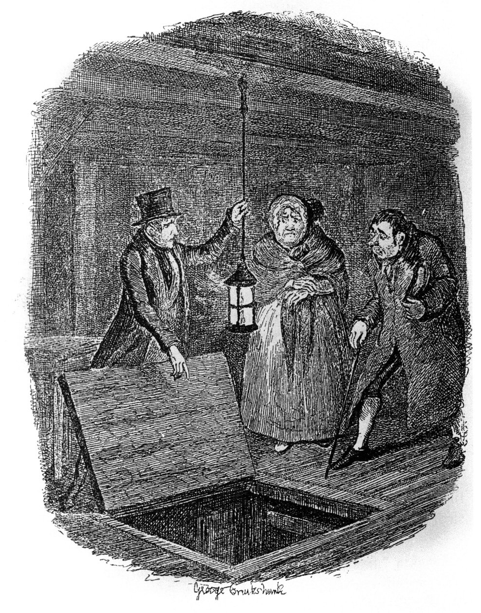 Illustration för "" Oliver Twist"" (Olivier) av Charles Dickens (1812-1870), av George Cruikshank (1792-1878). av George Cruikshank