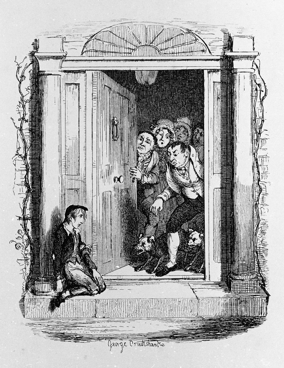 Illustration för "" Oliver Twist"" (Olivier) av Charles Dickens (1812-1870), av George Cruikshank (1792-1878). av George Cruikshank