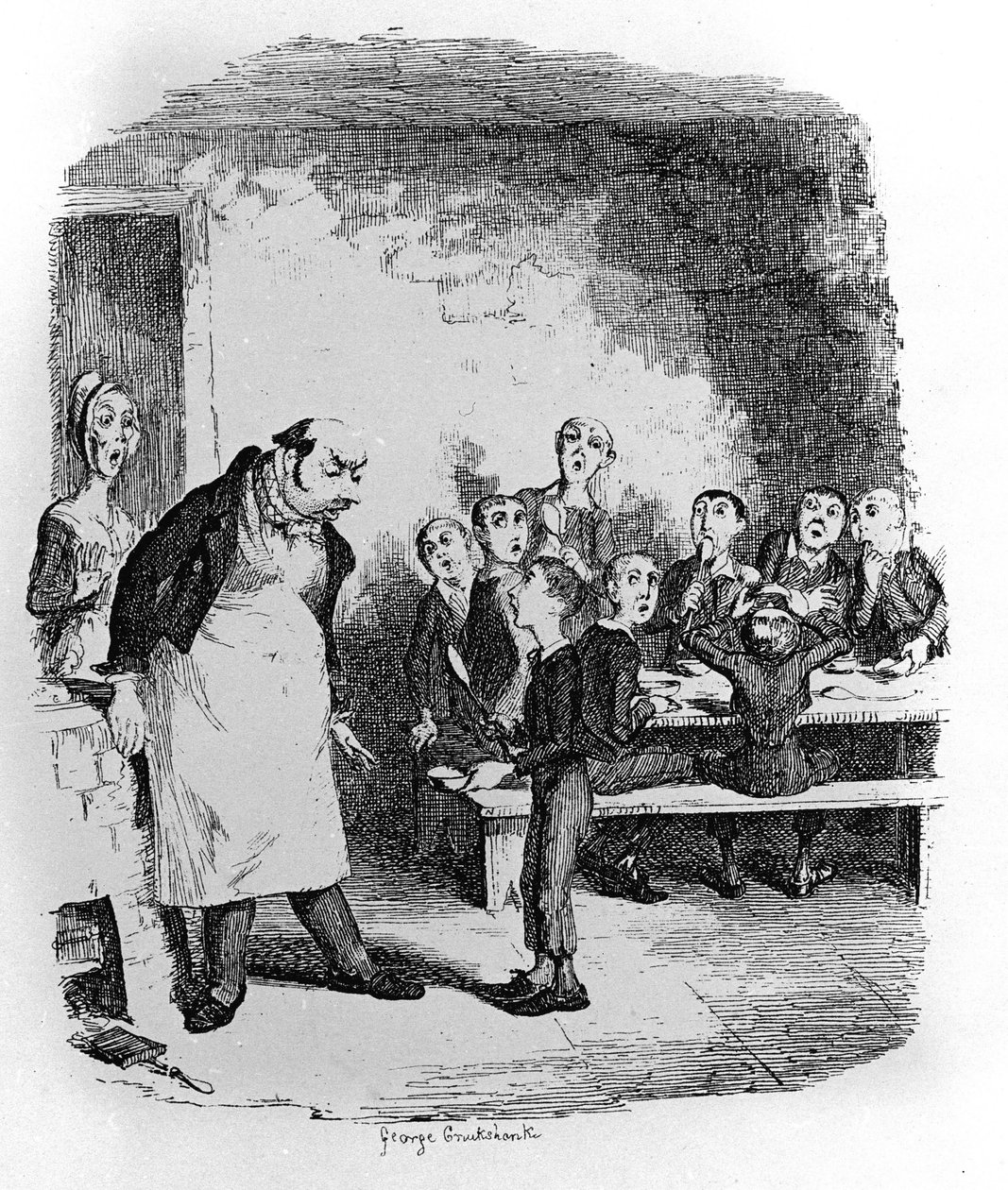 Illustration för "" Oliver Twist"" (Olivier) av Charles Dickens (1812-1870), av George Cruikshank (1792-1878). av George Cruikshank