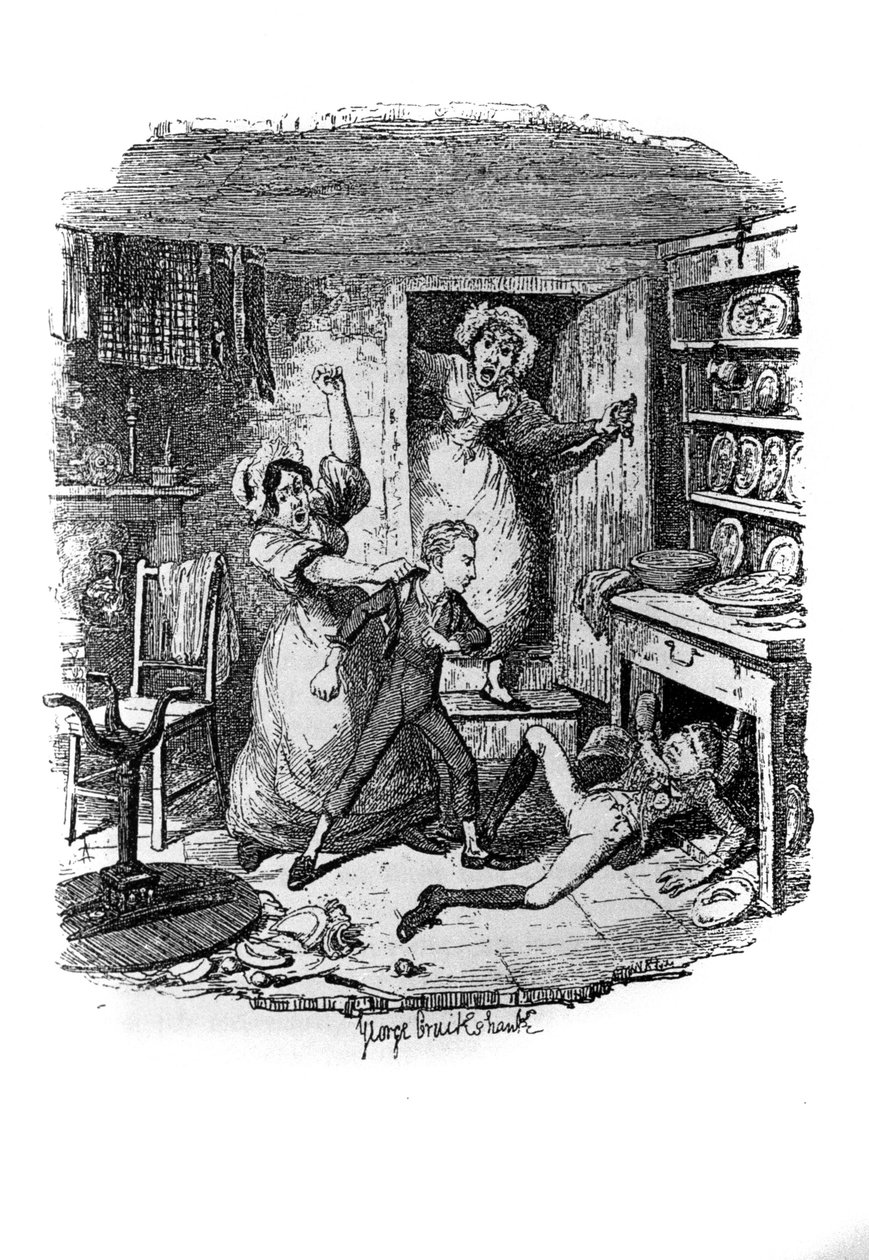 Illustration för "" Oliver Twist"" (Olivier) av Charles Dickens (1812-1870), av George Cruikshank (1792-1878). av George Cruikshank