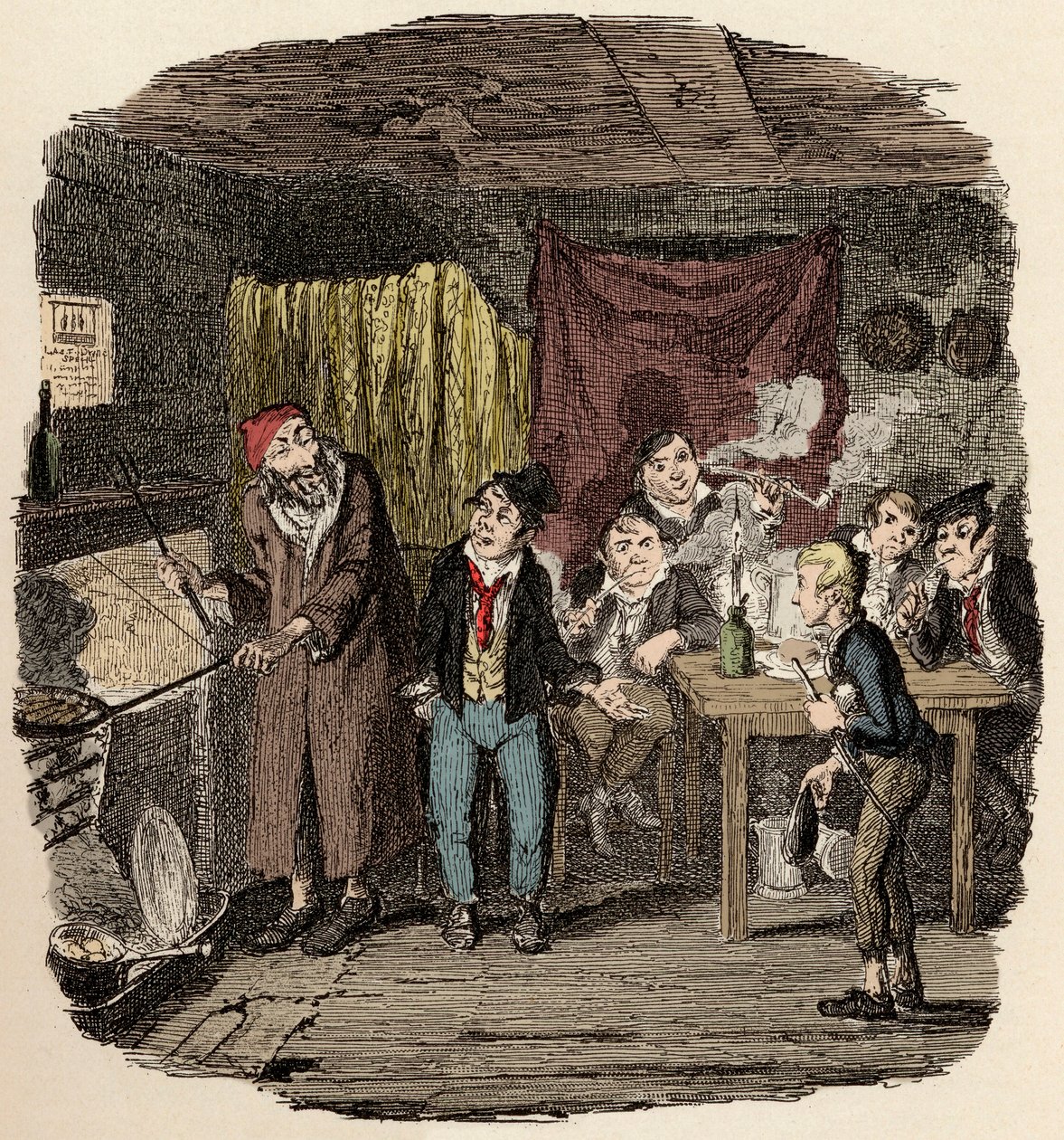 I London, Jack Dawkins Called the Fox presenterar Oliver för Fagin och hans team av malfrats - Oliver presenteras för den respektable gamle gentlemannen - Illustration för "Oliver Twist" (Olivier) (The Adventures of Oliver Twist) av Charles Dickens (1812-1 av George Cruikshank