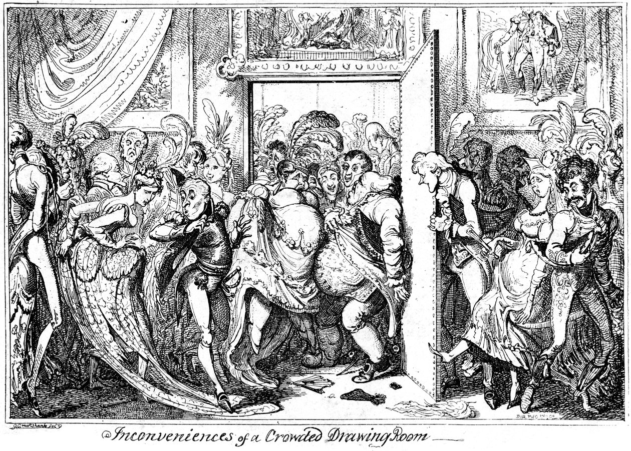 Besvär med en trång salongen, 1818. av George Cruikshank