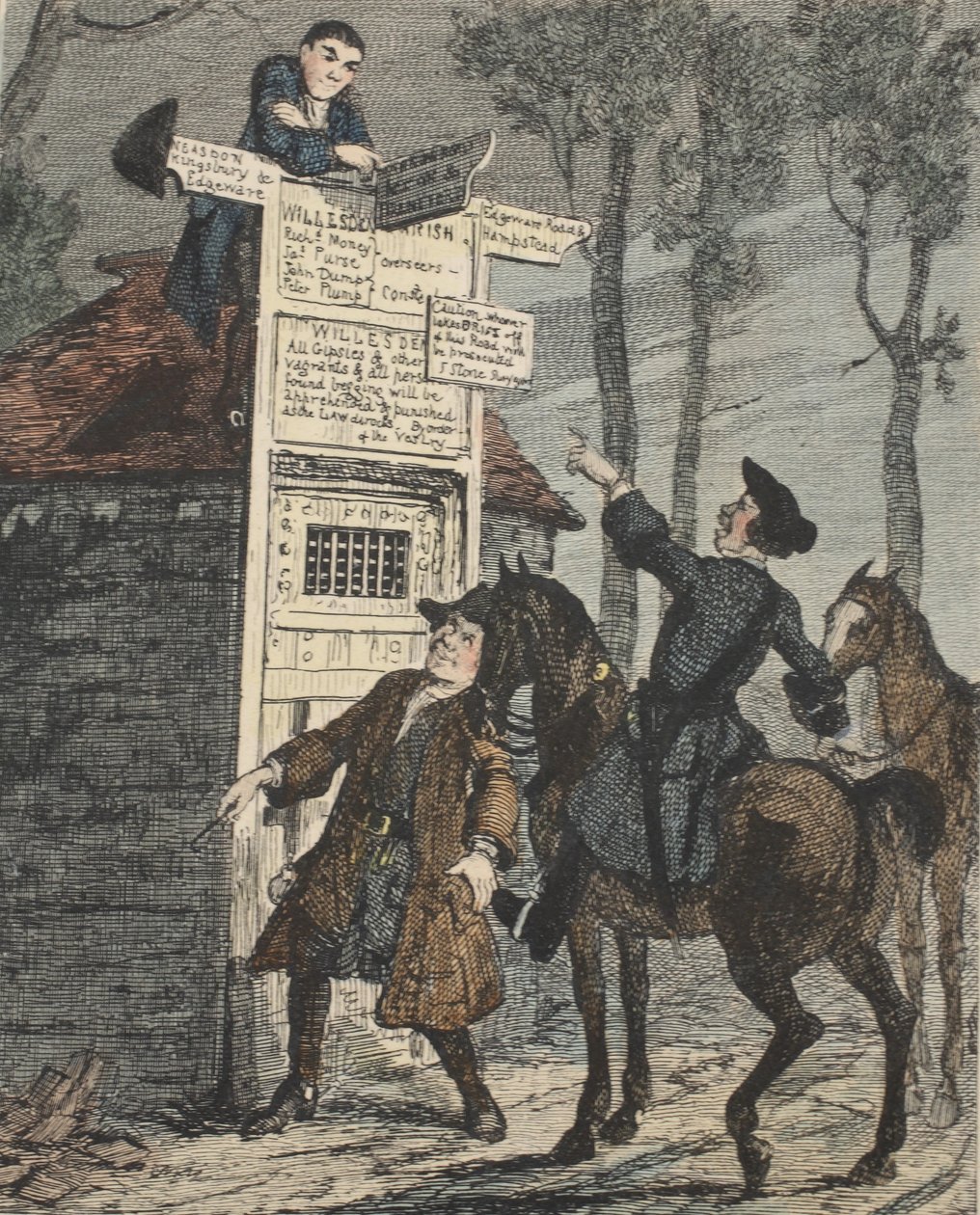Jack Sheppard Escapes from the Prisoners Cage, illustration från Jack Sheppard: A Romance av William Harrison Ainsworth, publicerad 1839 (handfärgad etsning) av George Cruikshank