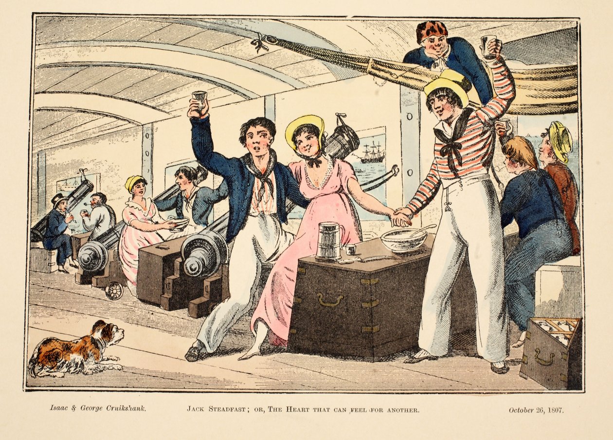 Jack Steadfast; eller, The Heart That Can Feel for Another, pub. 1807 (handfärgad gravyr) av George Cruikshank