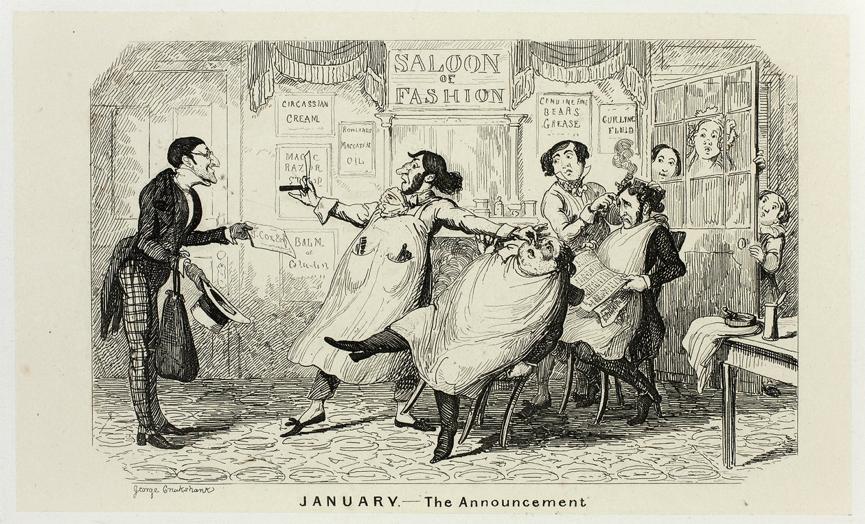 Januari - Tillkännagivandet från George Cruikshanks ståletsningar till The Comic Almanacks: 1835-1853 av George Cruikshank