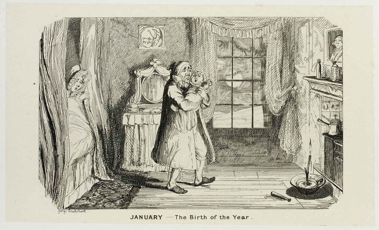Januari - Årets födelse från George Cruikshanks ståletsningar till The Comic Almanacks: 1835-1853 av George Cruikshank