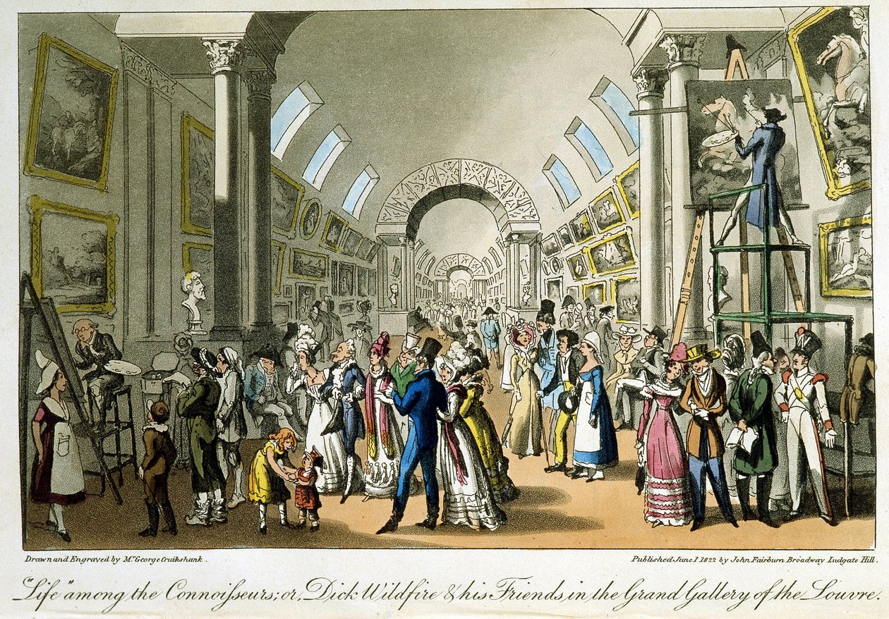 Louvrens stora galleri - i "Life in Paris" av David Carey, London av George Cruikshank
