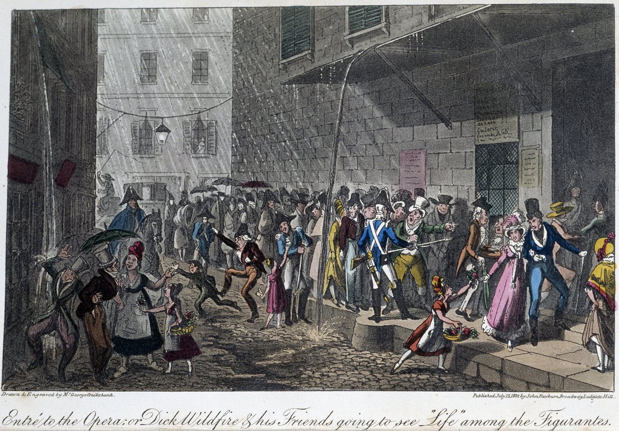 Ingången till Operan i Paris - i ""Livet i Paris"" av David Carey, ill. av Georges Cruikshank, red. Faiburn, London av George Cruikshank