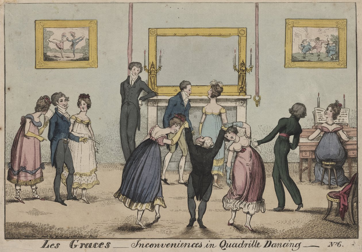 Les Graces, olägenheter i Quadrille Dancing, 1817 av George Cruikshank