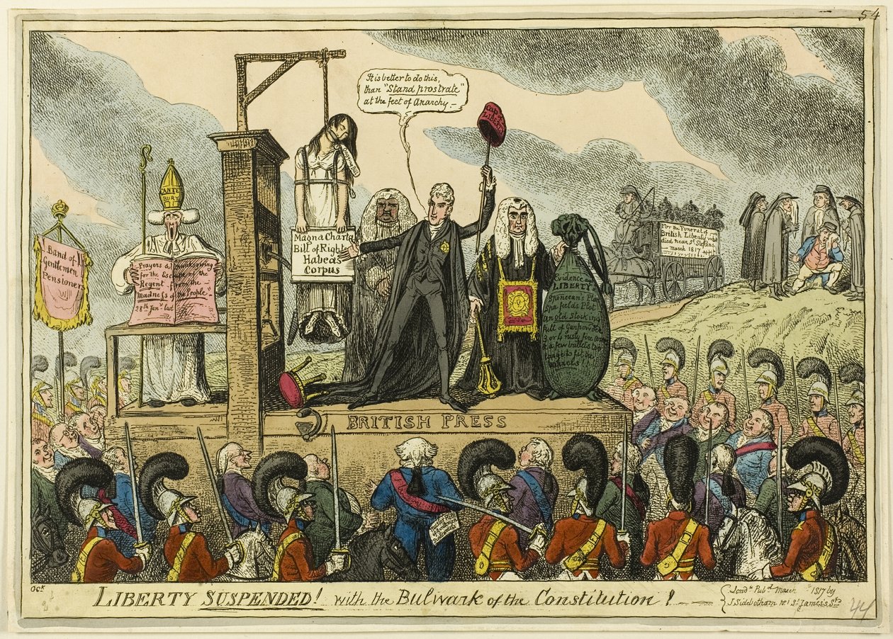 Friheten suspenderad! Med konstitutionens bålverk! av George Cruikshank