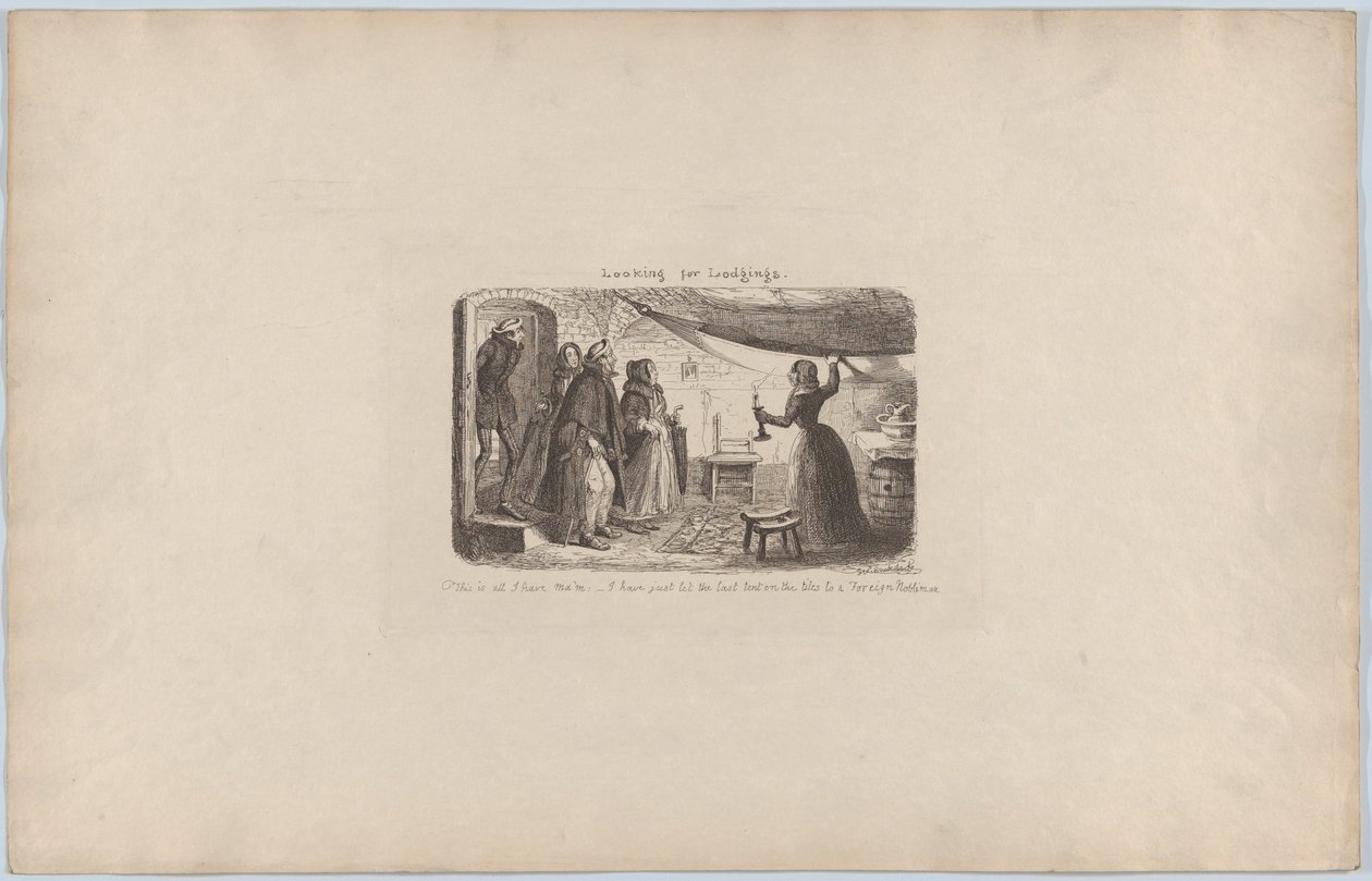 Söker boende, 1851., 1851. av George Cruikshank