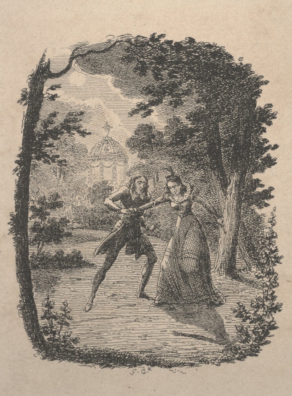 Mannen och kvinnan i trädgården (etsning) av George Cruikshank