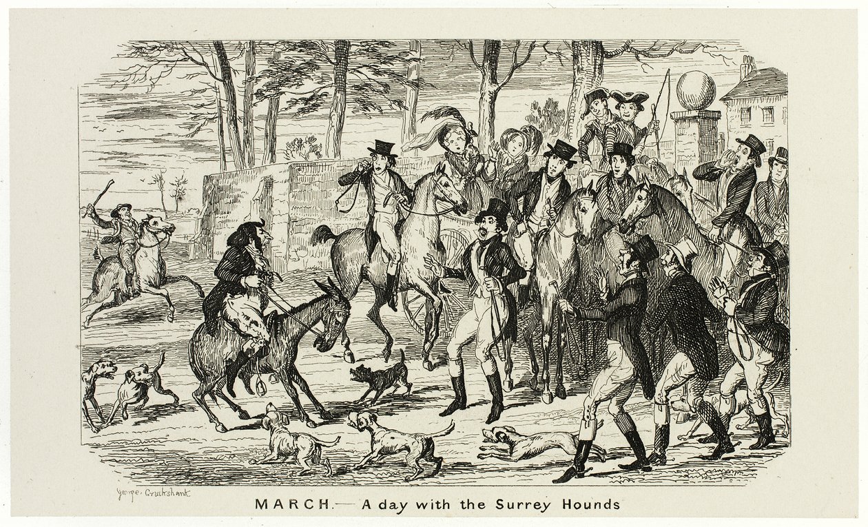 Mars - En dag med Surrey Hounds från George Cruikshanks ståletsningar till The Comic Almanacks: 1835-1853 av George Cruikshank