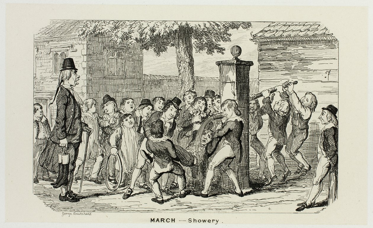 Mars - Showery från George Cruikshanks ståletsningar till The Comic Almanacks: 1835-1853 av George Cruikshank