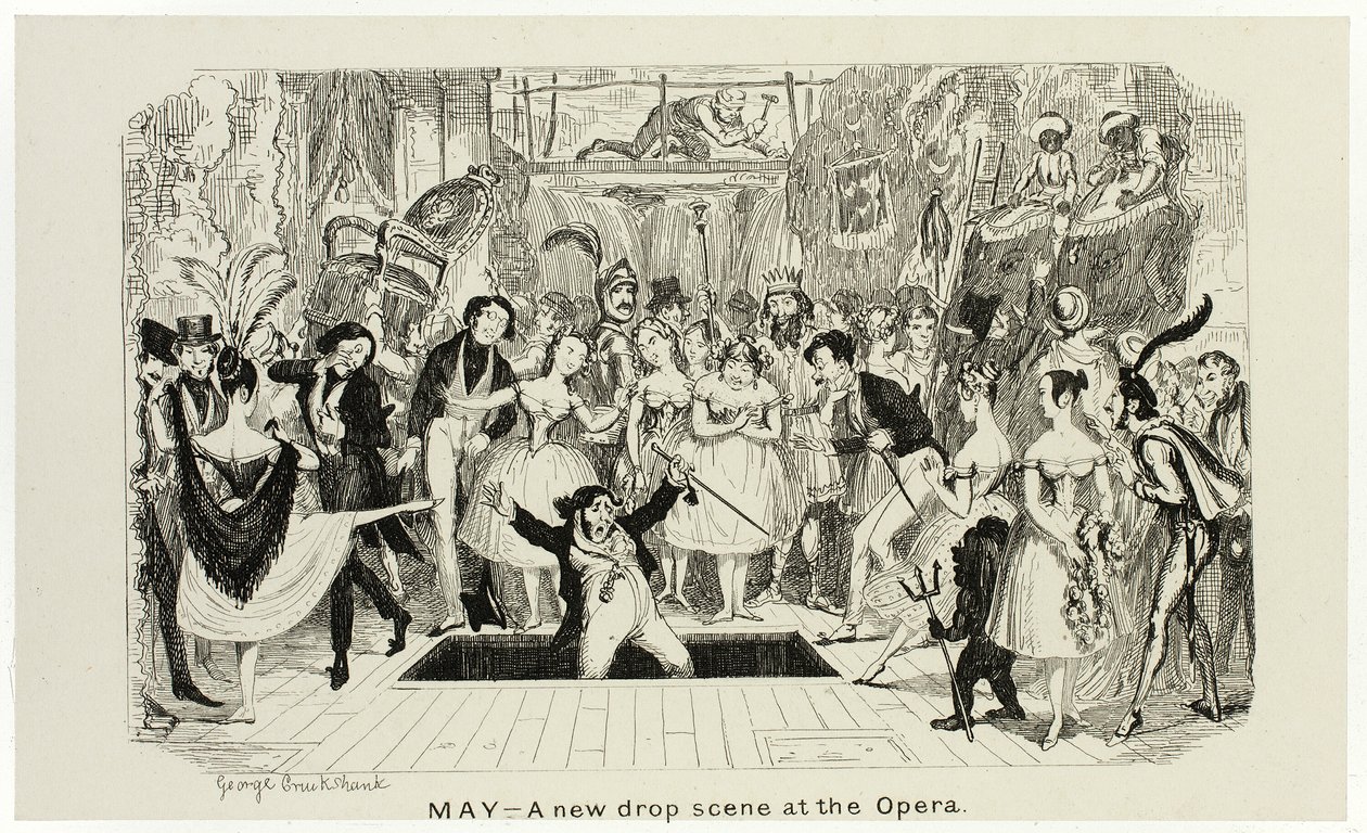 Maj - En ny droppscen på operan från George Cruikshanks ståletsningar till The Comic Almanacks: 1835-1853 av George Cruikshank