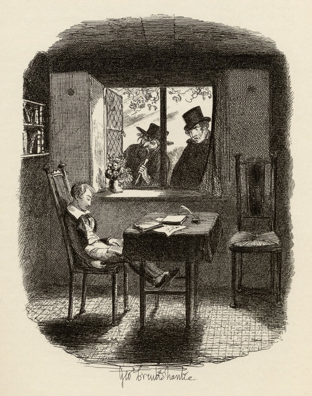 Monks and the Jew, från "The Adventures of Oliver Twist" av Charles Dickens (1812-70) 1838, utgiven av Chapman und Hall, 1901 av George Cruikshank