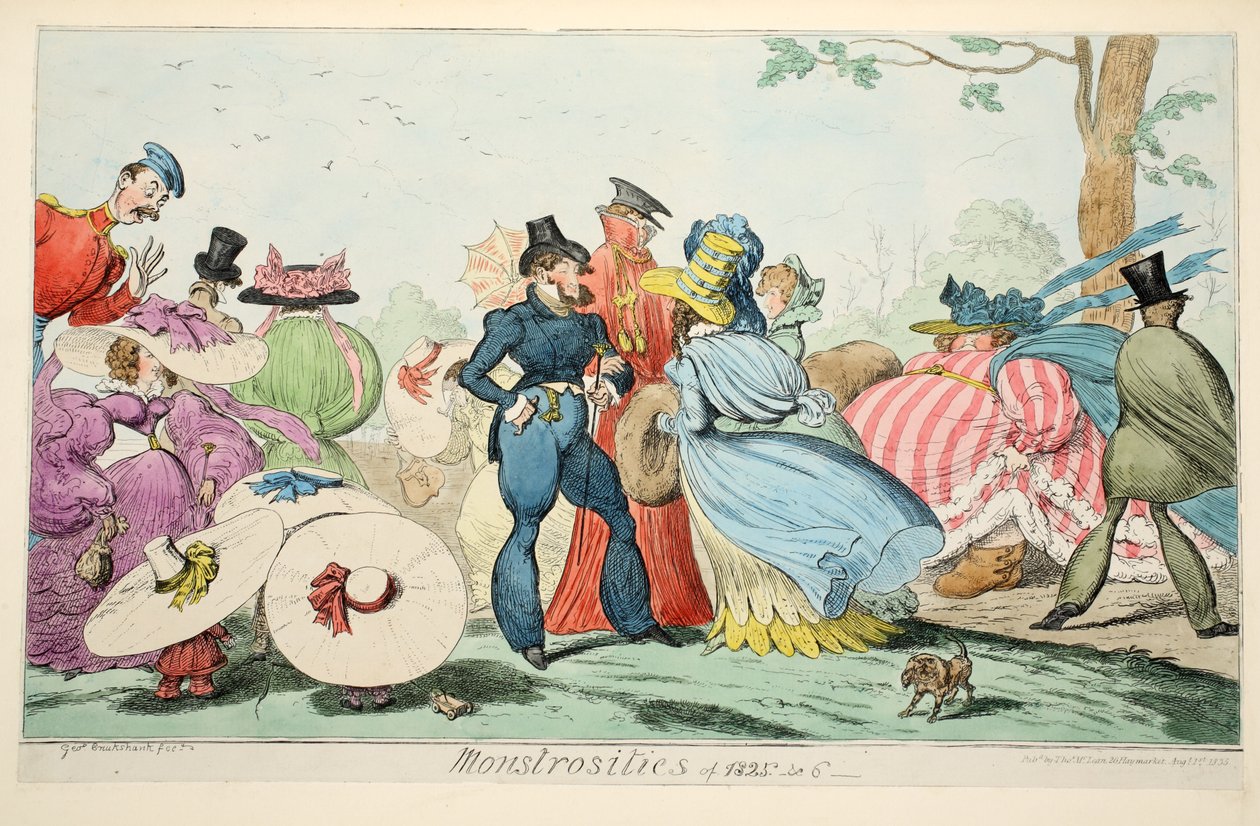 Monstrositeter 1825 & 6, pub. 1835 (handfärgad gravyr) av George Cruikshank