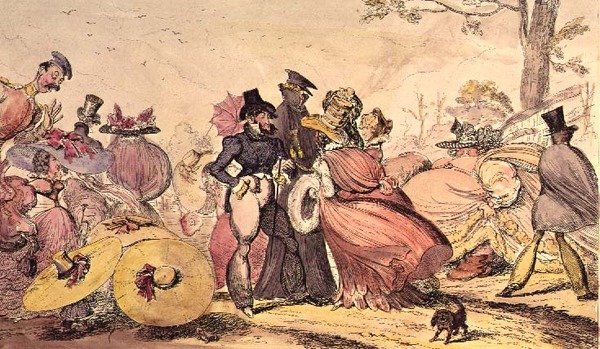Monstrositeter 1825 och 1826. (Satirisk tecknad serie av engelska mode från 1800-talet) av George Cruikshank