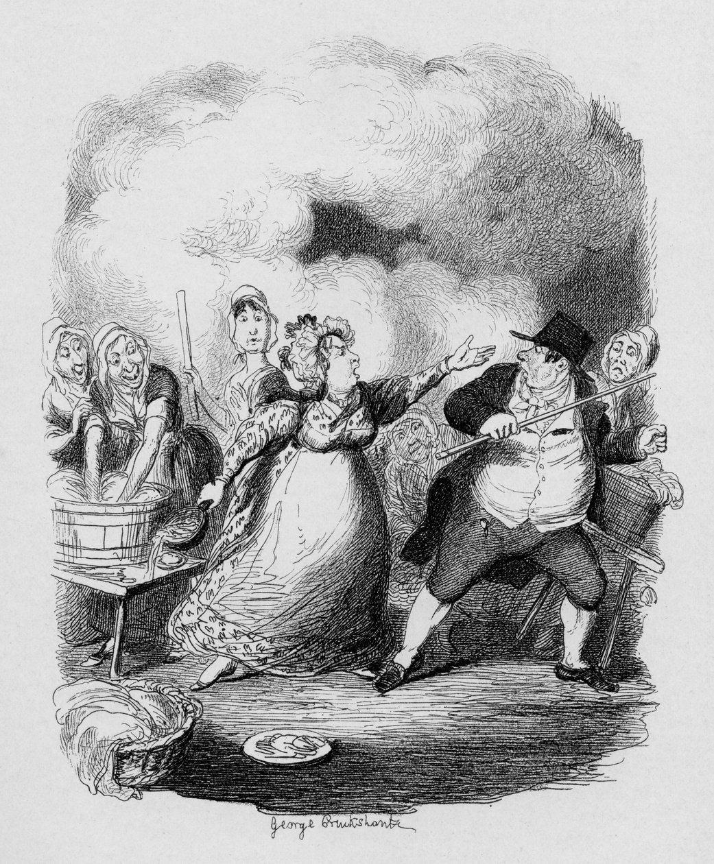 Mr Bumble förnedrad i de fattigas ögon, från "The Adventures of Oliver Twist" av Charles Dickens (1812-70) 1838, publicerad av Chapman und Hall, 1901 av George Cruikshank