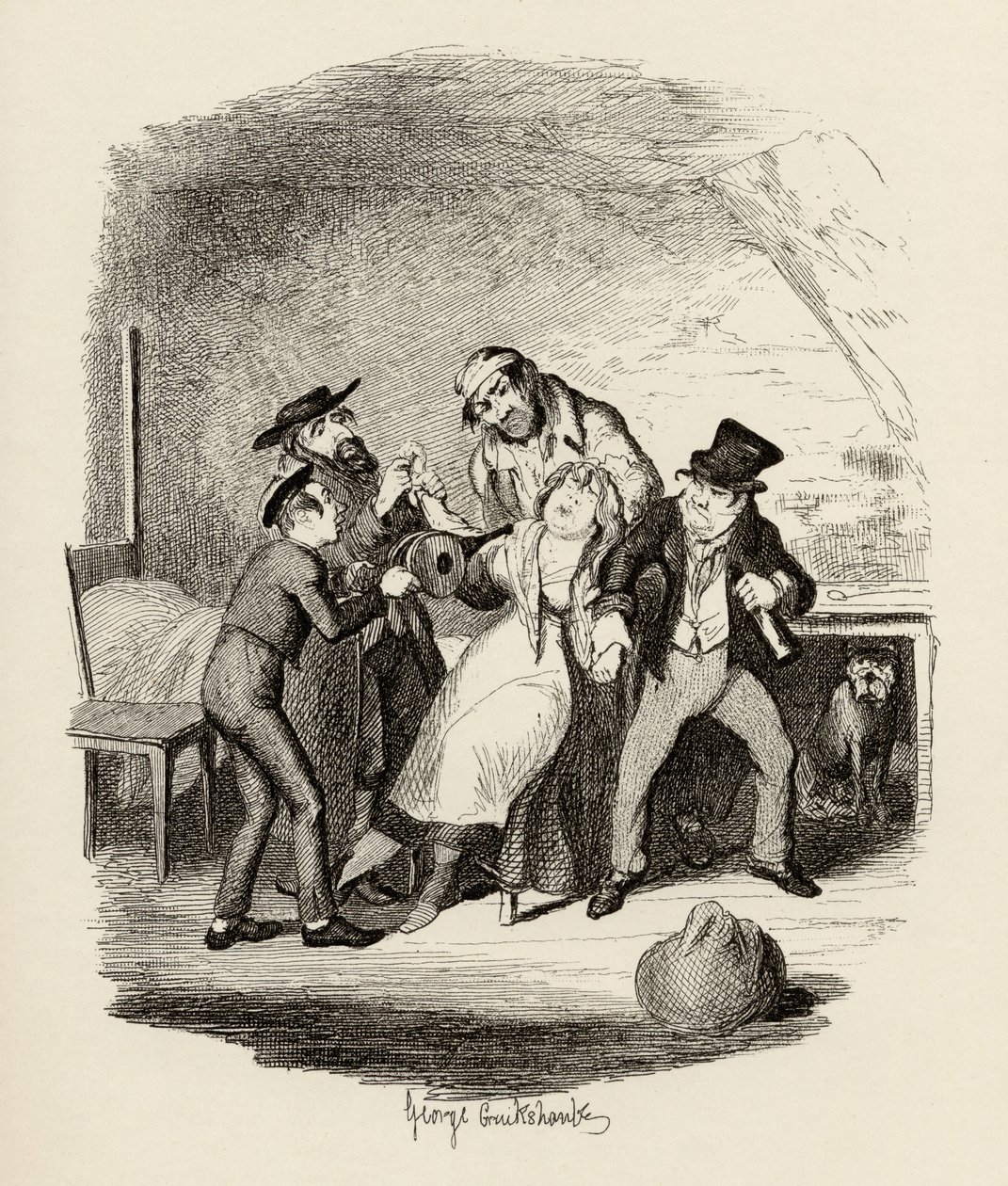 Herr Fagin och hans elev återställer Nancy, från "The Adventures of Oliver Twist" av Charles Dickens (1812-70) 1838, publicerad av Chapman und Hall, 1901 av George Cruikshank
