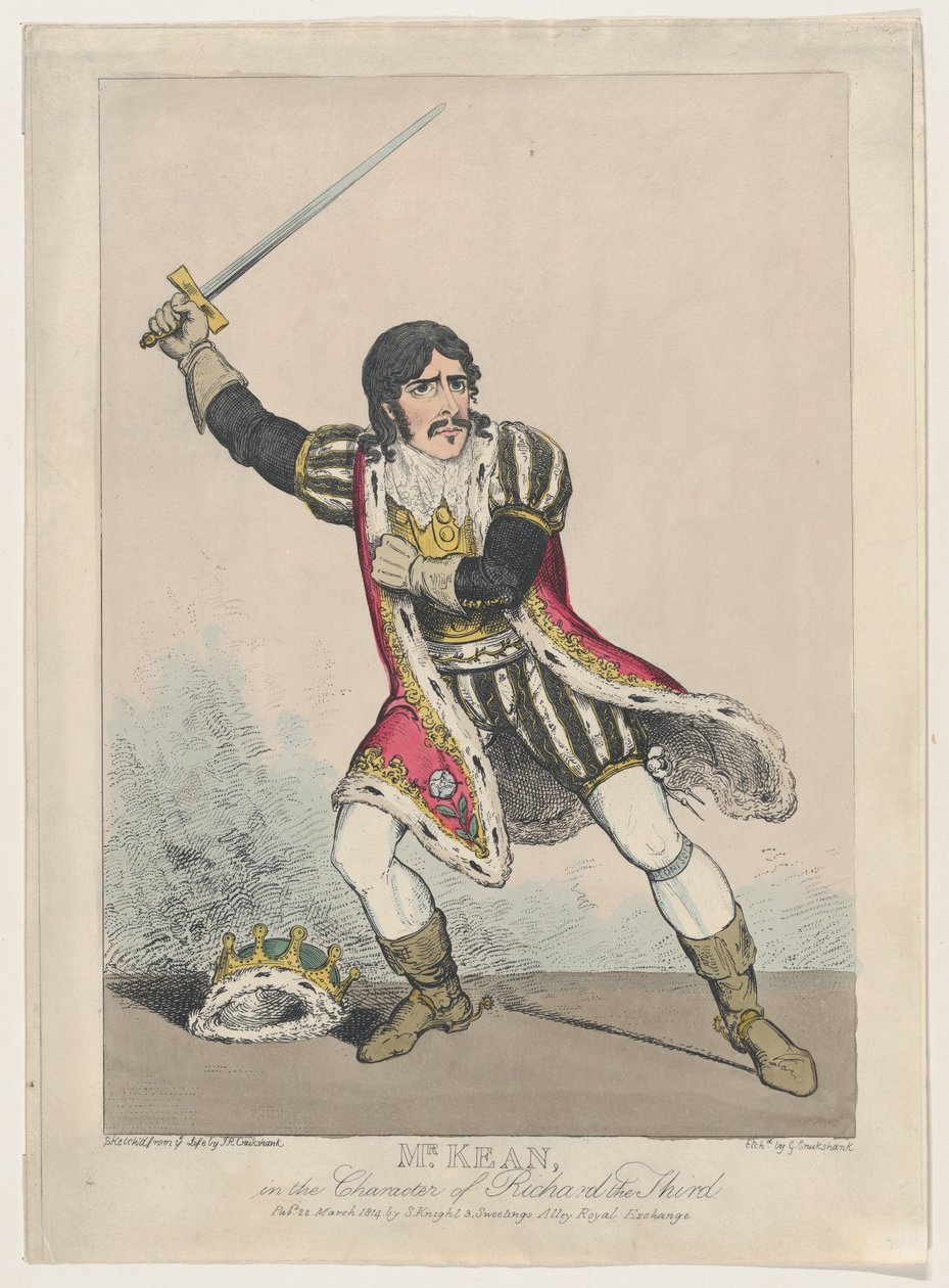 Mr Kean i Richard den tredjes karaktär, ca. 1814., ca. 1814. av George Cruikshank