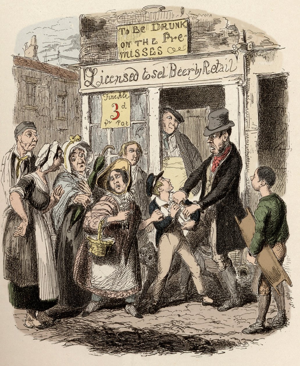 Nancy och Sikes kidnappar Oliver på gatorna - Oliver hävdas av sina tillgivna vänner - Illustration för "" Oliver Twist"" (Olivier) (The Adventures of Oliver Twist) av Charles Dickens (1812-1870), av George Cruikshank (1792-1878) ) . av George Cruikshank